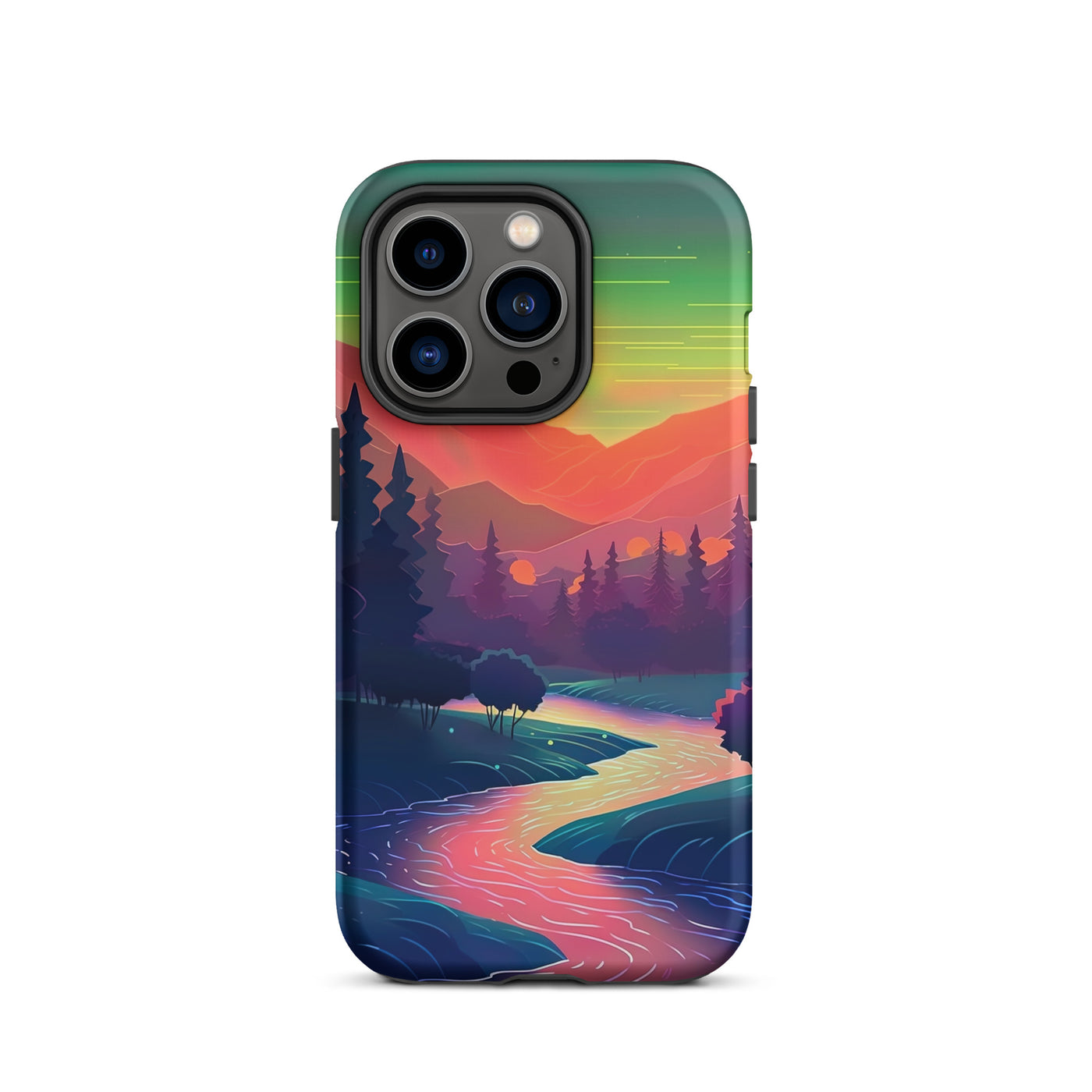 Berge, Fluss, Sonnenuntergang - Malerei - iPhone Schutzhülle (robust) berge xxx iPhone 14 Pro