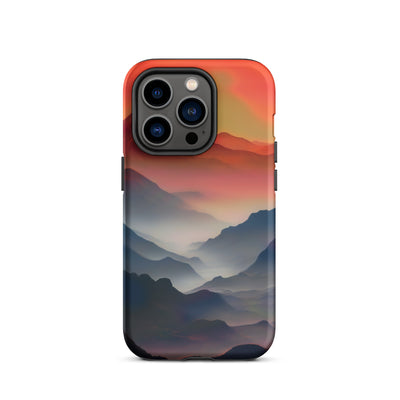Sonnteruntergang, Gebirge und Nebel - Landschaftsmalerei - iPhone Schutzhülle (robust) berge xxx iPhone 14 Pro