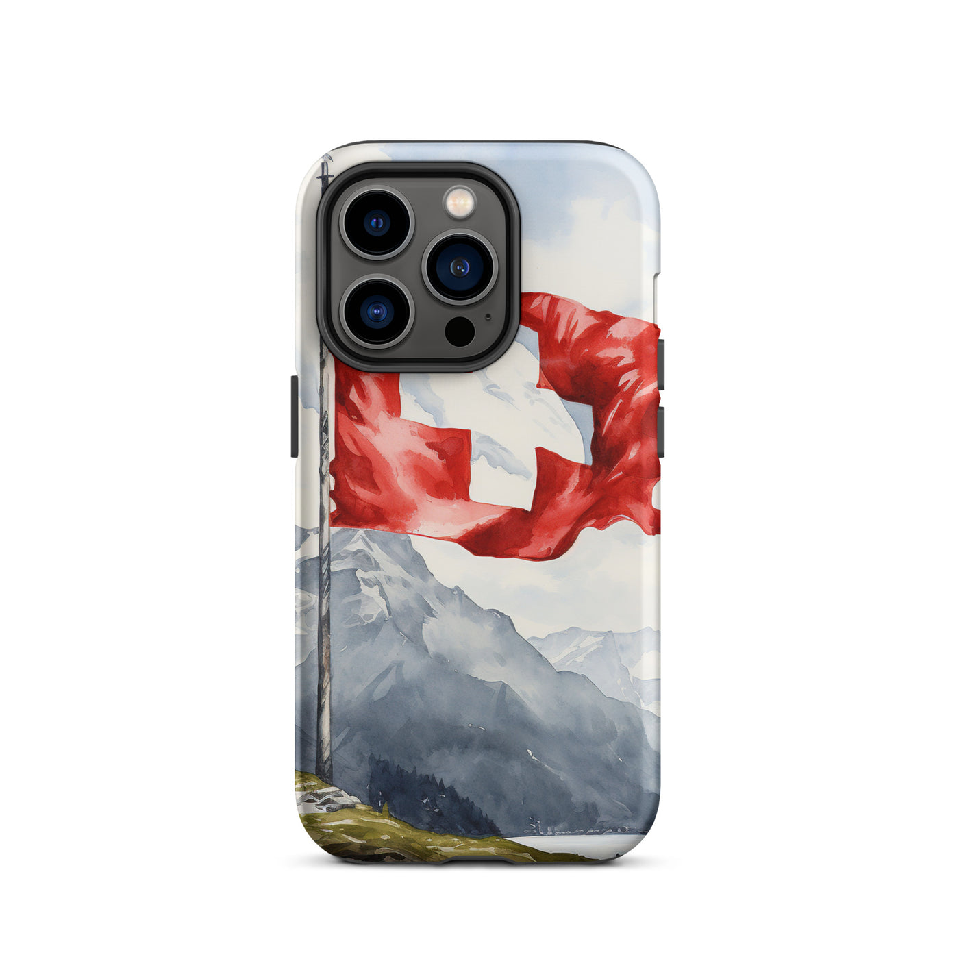Schweizer Flagge und Berge im Hintergrund - Epische Stimmung - Malerei - iPhone Schutzhülle (robust) berge xxx iPhone 14 Pro