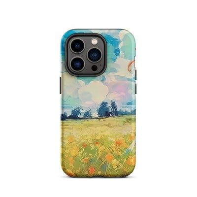 Dame mit Hut im Feld mit Blumen - Landschaftsmalerei - iPhone Schutzhülle (robust) camping xxx iPhone 14 Pro