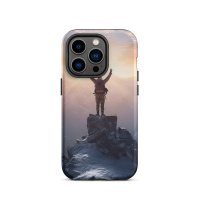 Mann auf der Spitze eines Berges - Landschaftsmalerei - iPhone Schutzhülle (robust) berge xxx iPhone 14 Pro