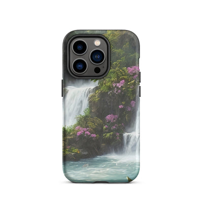 Wasserfall im Wald und Blumen - Schöne Malerei - iPhone Schutzhülle (robust) camping xxx iPhone 14 Pro
