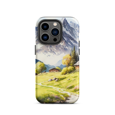 Epische Berge und Berghütte - Landschaftsmalerei - iPhone Schutzhülle (robust) berge xxx iPhone 14 Pro
