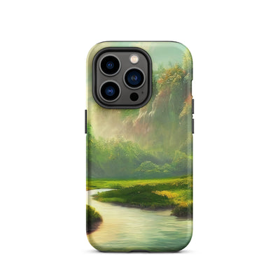 Bach im tropischen Wald - Landschaftsmalerei - iPhone Schutzhülle (robust) camping xxx iPhone 14 Pro