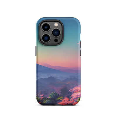Berg und Wald mit pinken Bäumen - Landschaftsmalerei - iPhone Schutzhülle (robust) berge xxx iPhone 14 Pro