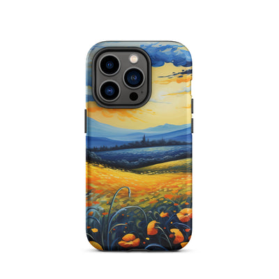 Berglandschaft mit schönen gelben Blumen - Landschaftsmalerei - iPhone Schutzhülle (robust) berge xxx iPhone 14 Pro