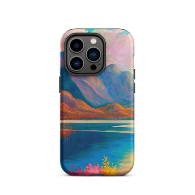 Berglandschaft und Bergsee - Farbige Ölmalerei - iPhone Schutzhülle (robust) berge xxx iPhone 14 Pro