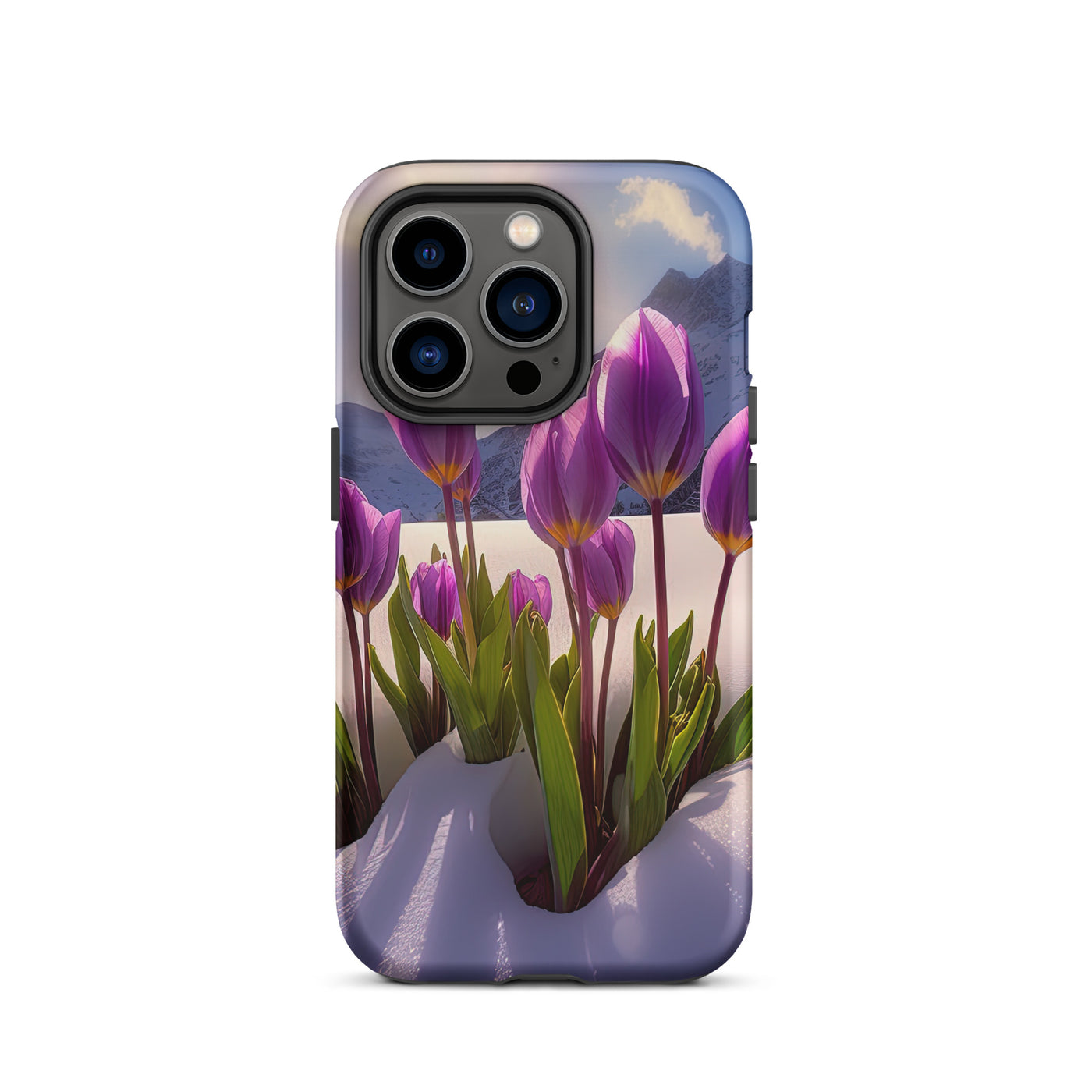 Tulpen im Schnee und in den Bergen - Blumen im Winter - iPhone Schutzhülle (robust) berge xxx iPhone 14 Pro