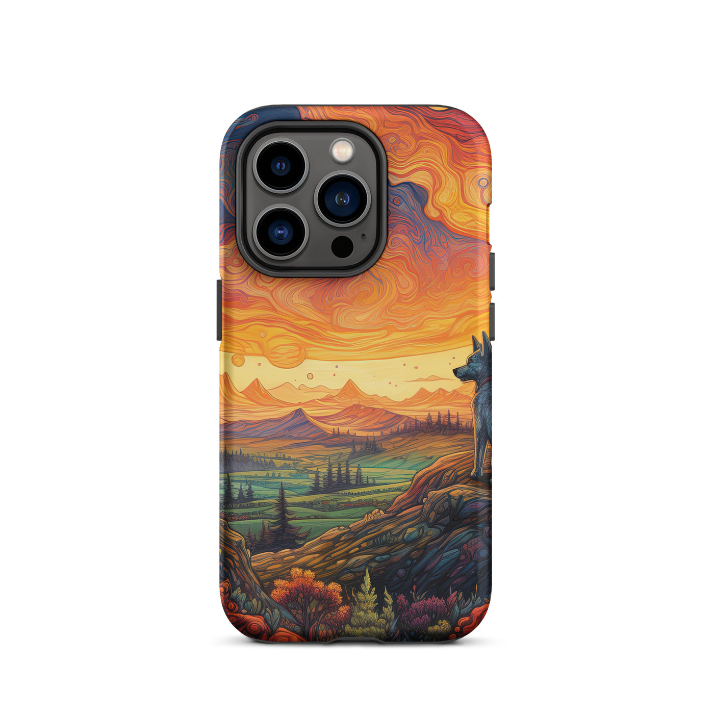 Hund auf Felsen - Epische bunte Landschaft - Malerei - iPhone Schutzhülle (robust) camping xxx iPhone 14 Pro