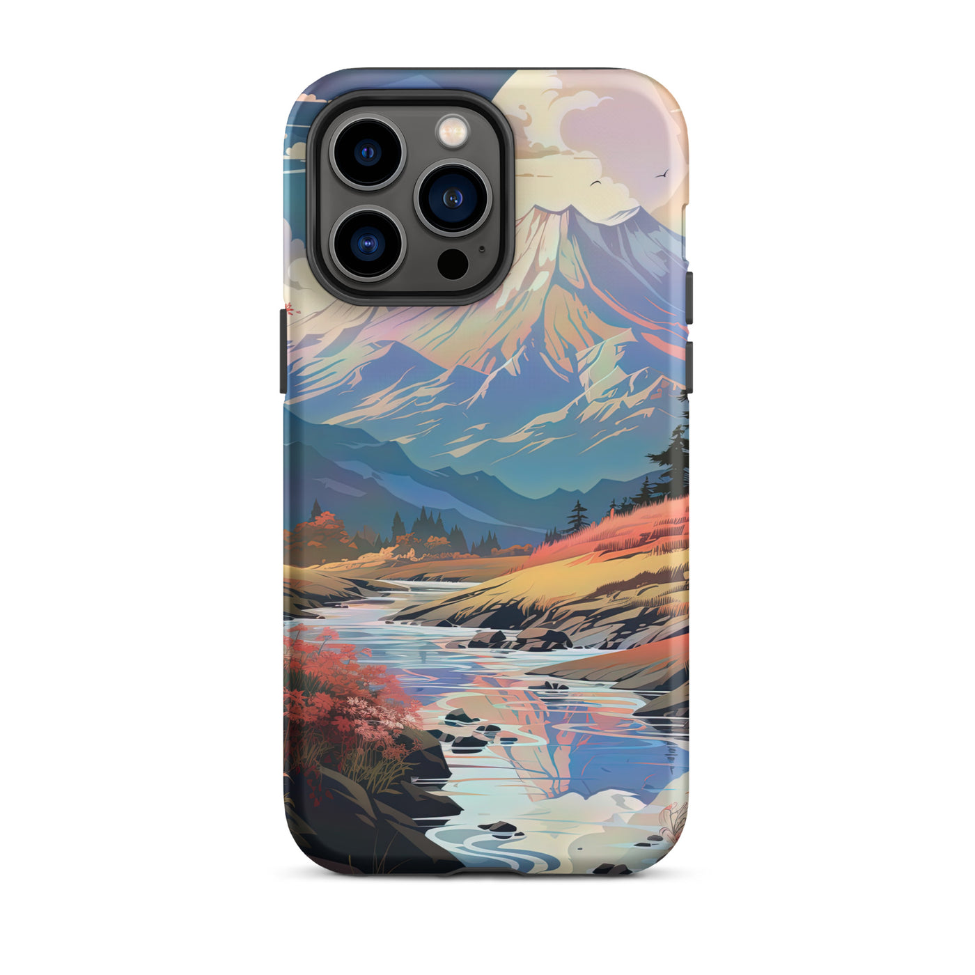 Berge. Fluss und Blumen - Malerei - iPhone Schutzhülle (robust) berge xxx iPhone 14 Pro Max