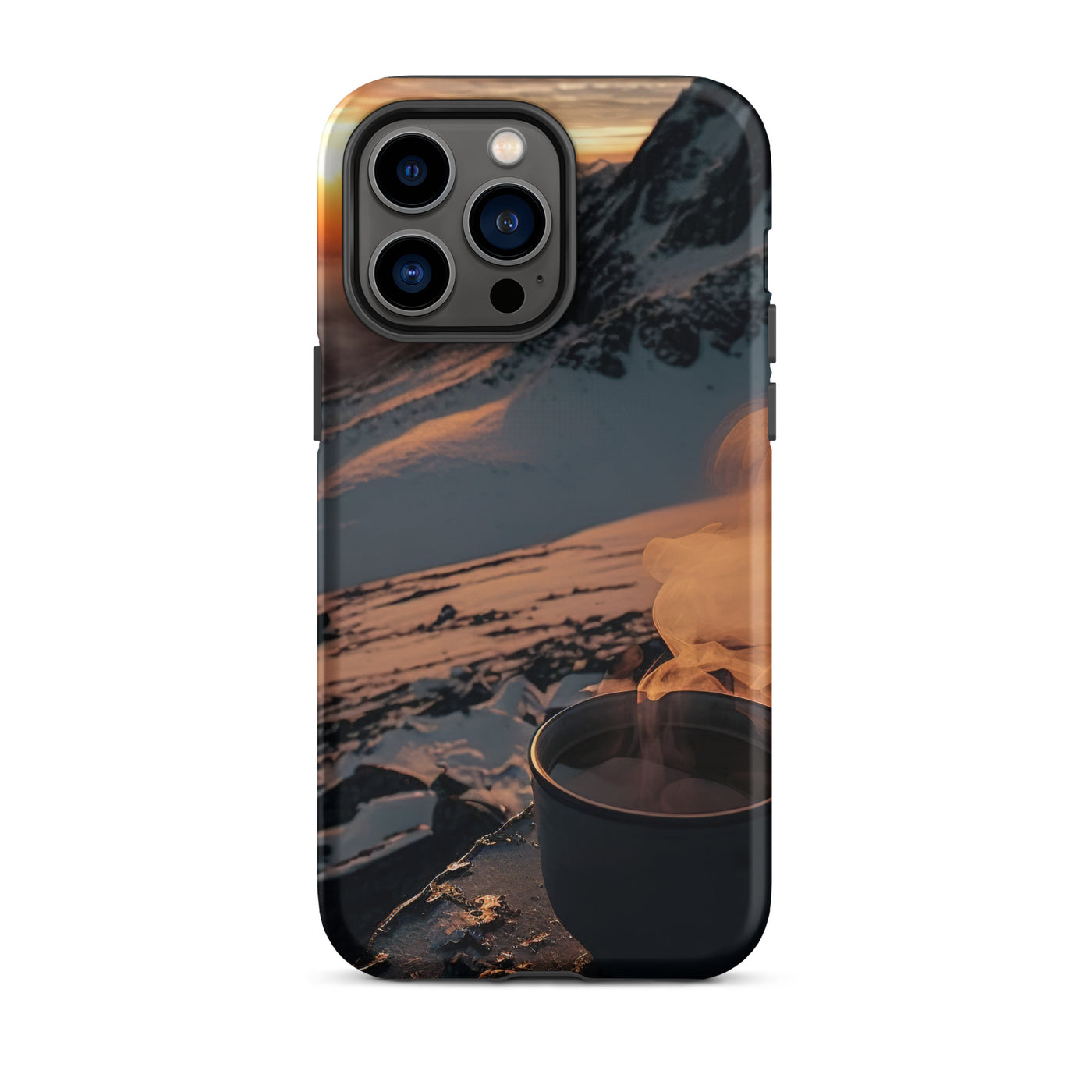 Heißer Kaffee auf einem schneebedeckten Berg - iPhone Schutzhülle (robust) berge xxx iPhone 14 Pro Max