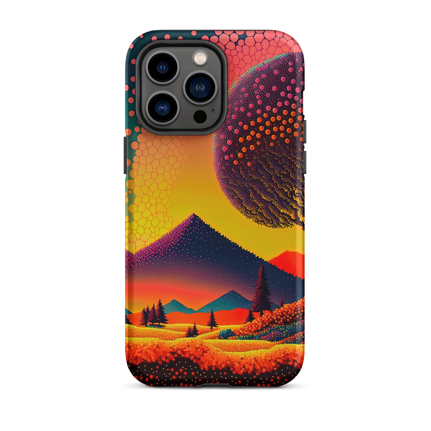 Berge und warme Farben - Punktkunst - iPhone Schutzhülle (robust) berge xxx iPhone 14 Pro Max