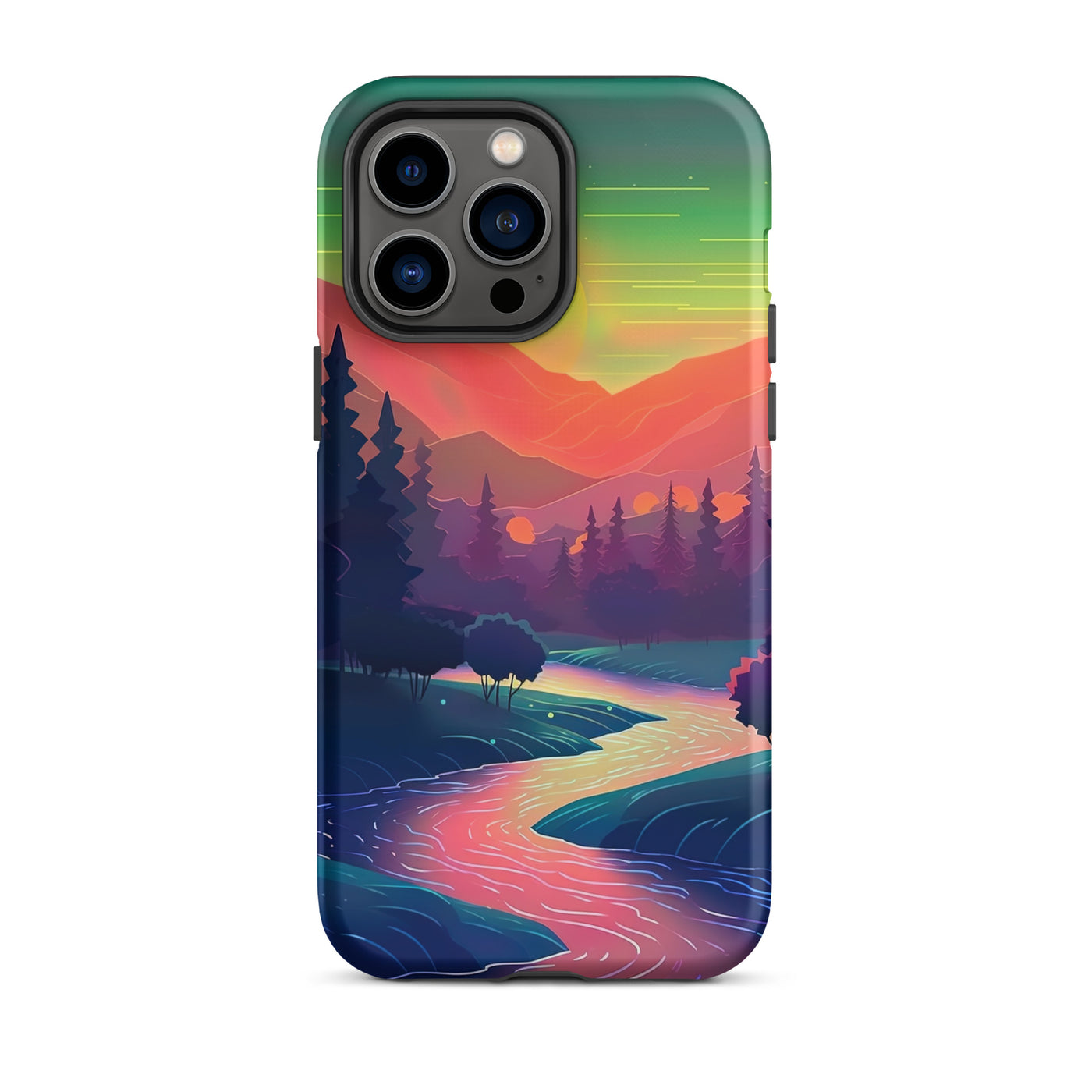 Berge, Fluss, Sonnenuntergang - Malerei - iPhone Schutzhülle (robust) berge xxx iPhone 14 Pro Max