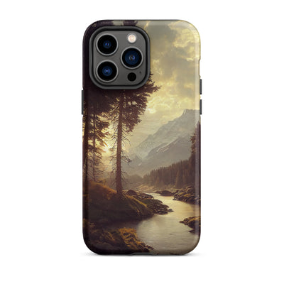 Landschaft mit Bergen, Fluss und Bäumen - Malerei - iPhone Schutzhülle (robust) berge xxx iPhone 14 Pro Max