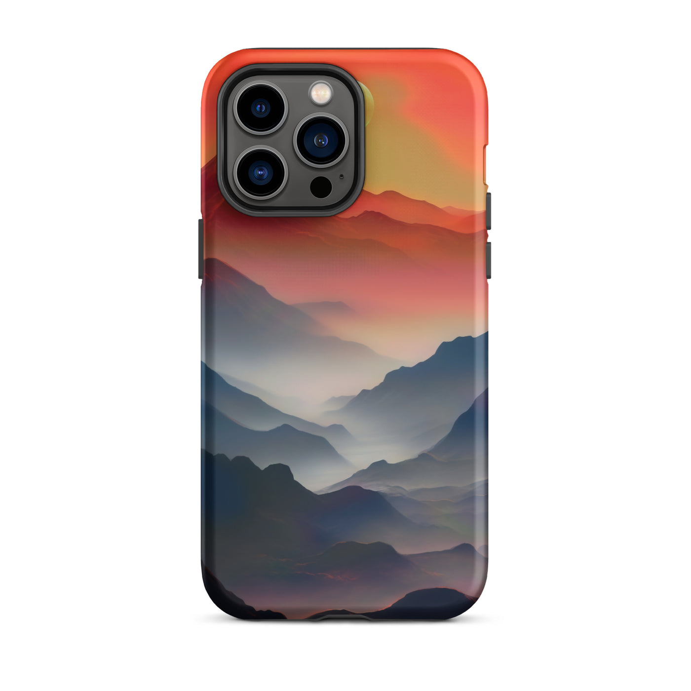 Sonnteruntergang, Gebirge und Nebel - Landschaftsmalerei - iPhone Schutzhülle (robust) berge xxx iPhone 14 Pro Max