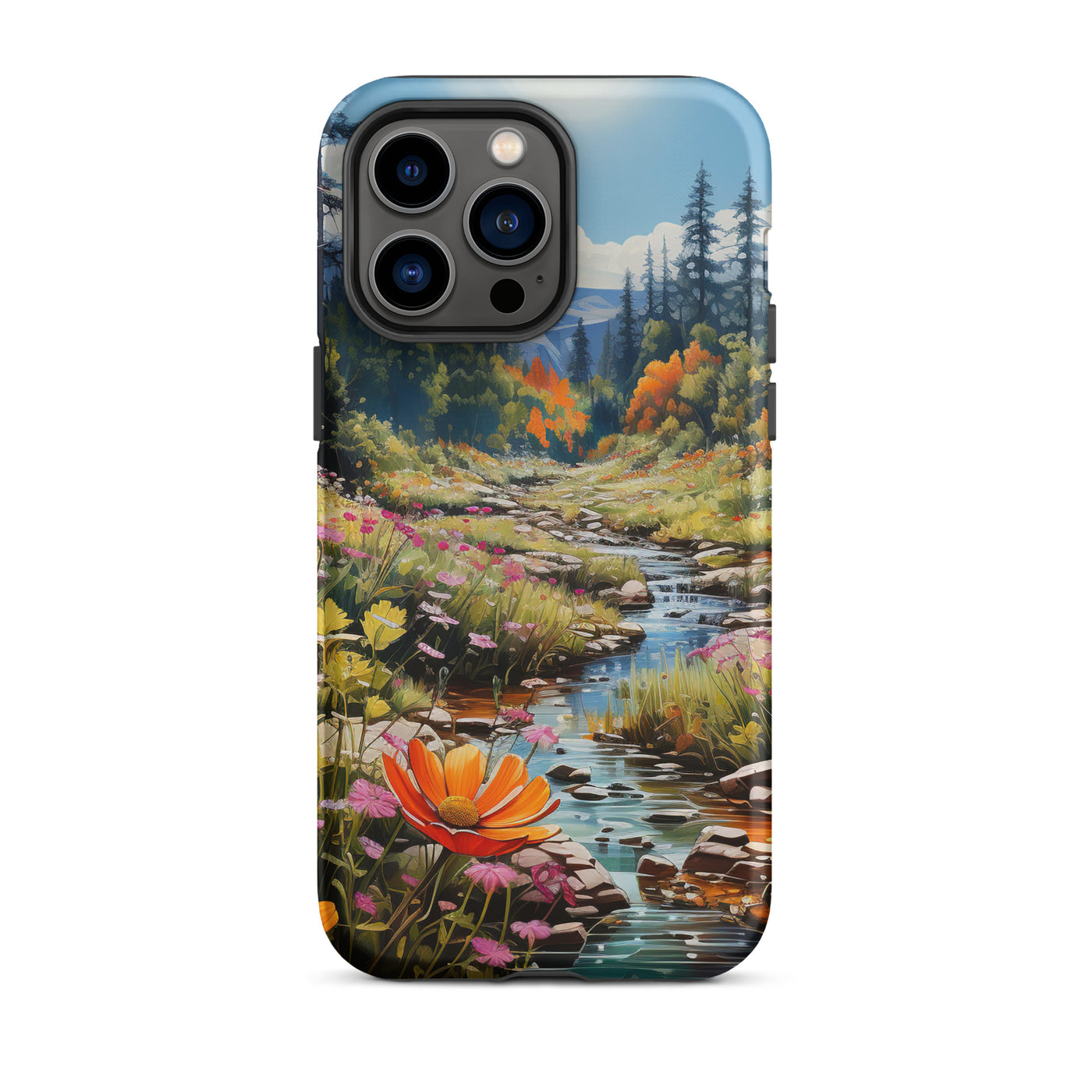 Berge, schöne Blumen und Bach im Wald - iPhone Schutzhülle (robust) berge xxx iPhone 14 Pro Max