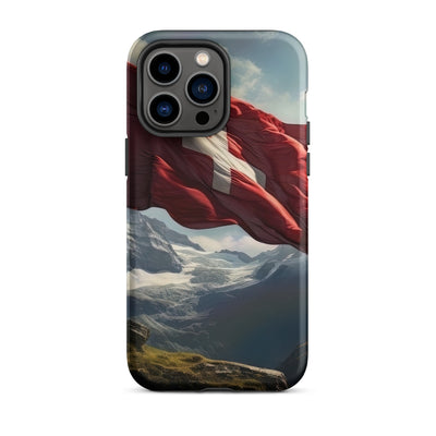 Schweizer Flagge und Berge im Hintergrund - Fotorealistische Malerei - iPhone Schutzhülle (robust) berge xxx iPhone 14 Pro Max