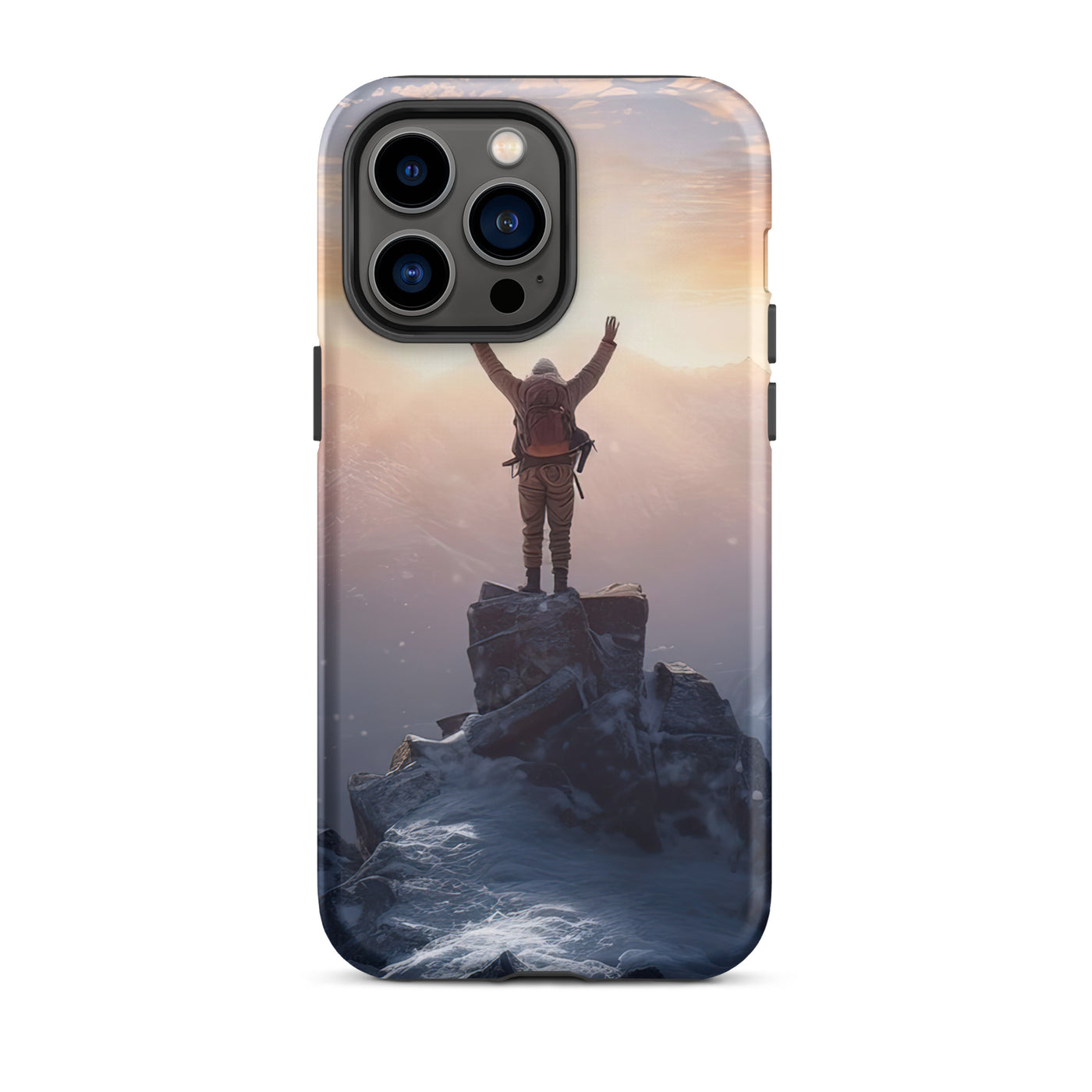Mann auf der Spitze eines Berges - Landschaftsmalerei - iPhone Schutzhülle (robust) berge xxx iPhone 14 Pro Max