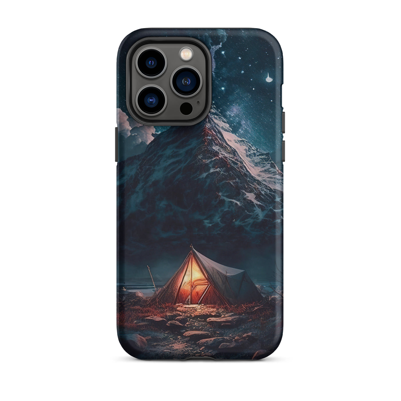 Zelt und Berg in der Nacht - Sterne am Himmel - Landschaftsmalerei - iPhone Schutzhülle (robust) camping xxx iPhone 14 Pro Max