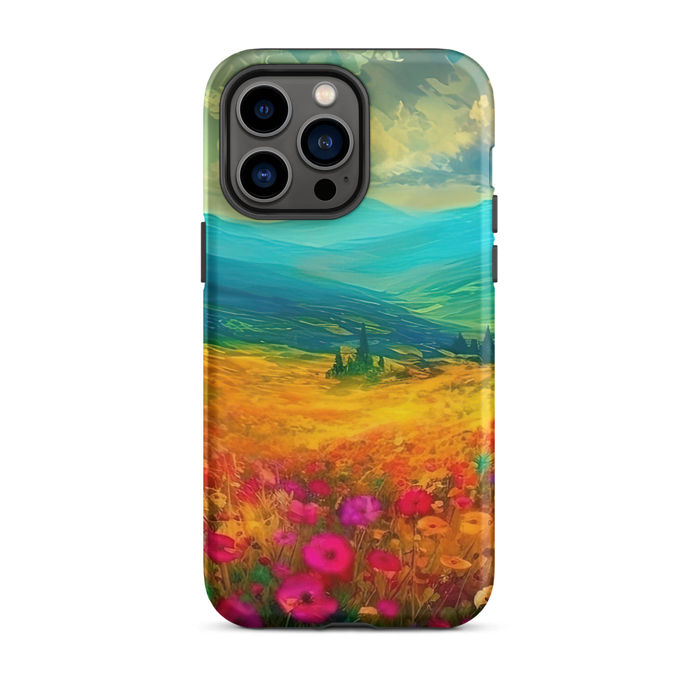 Berglandschaft und schöne farbige Blumen - Malerei - iPhone Schutzhülle (robust) berge xxx iPhone 14 Pro Max