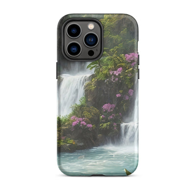 Wasserfall im Wald und Blumen - Schöne Malerei - iPhone Schutzhülle (robust) camping xxx iPhone 14 Pro Max