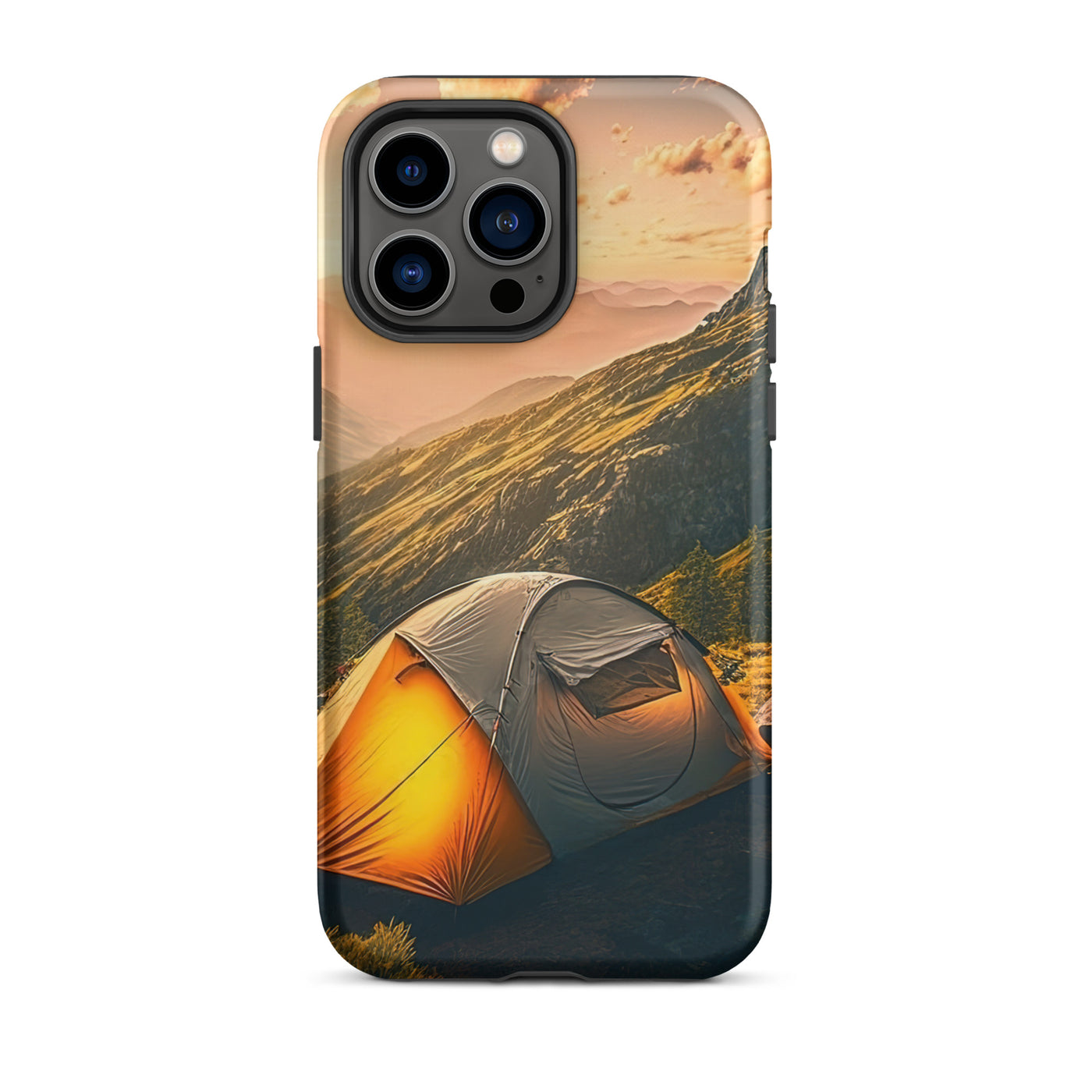 Zelt auf Berg im Sonnenaufgang - Landschafts - iPhone Schutzhülle (robust) camping xxx iPhone 14 Pro Max