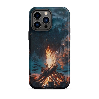Lagerfeuer beim Camping - Wald mit Schneebedeckten Bäumen - Malerei - iPhone Schutzhülle (robust) camping xxx iPhone 14 Pro Max