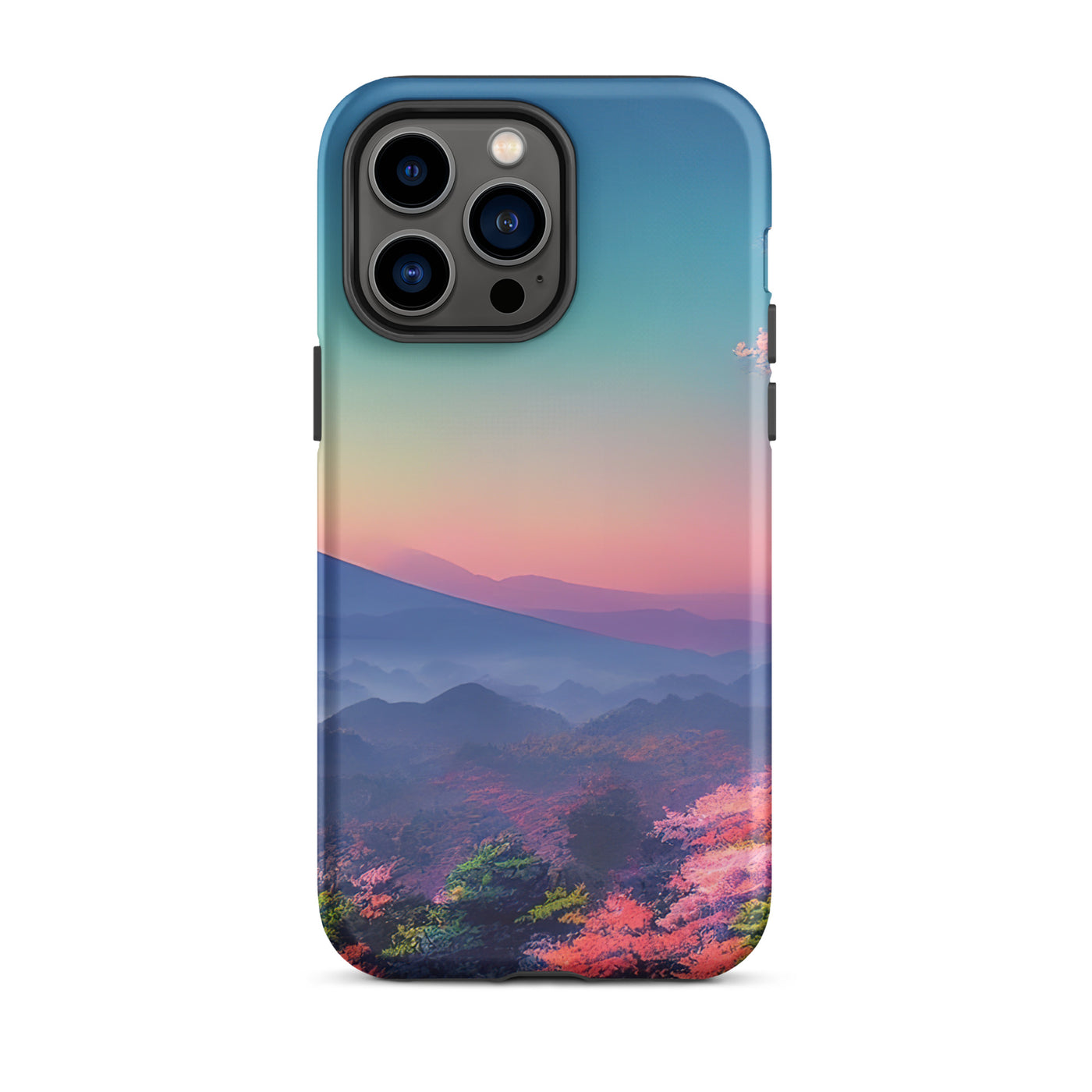Berg und Wald mit pinken Bäumen - Landschaftsmalerei - iPhone Schutzhülle (robust) berge xxx iPhone 14 Pro Max
