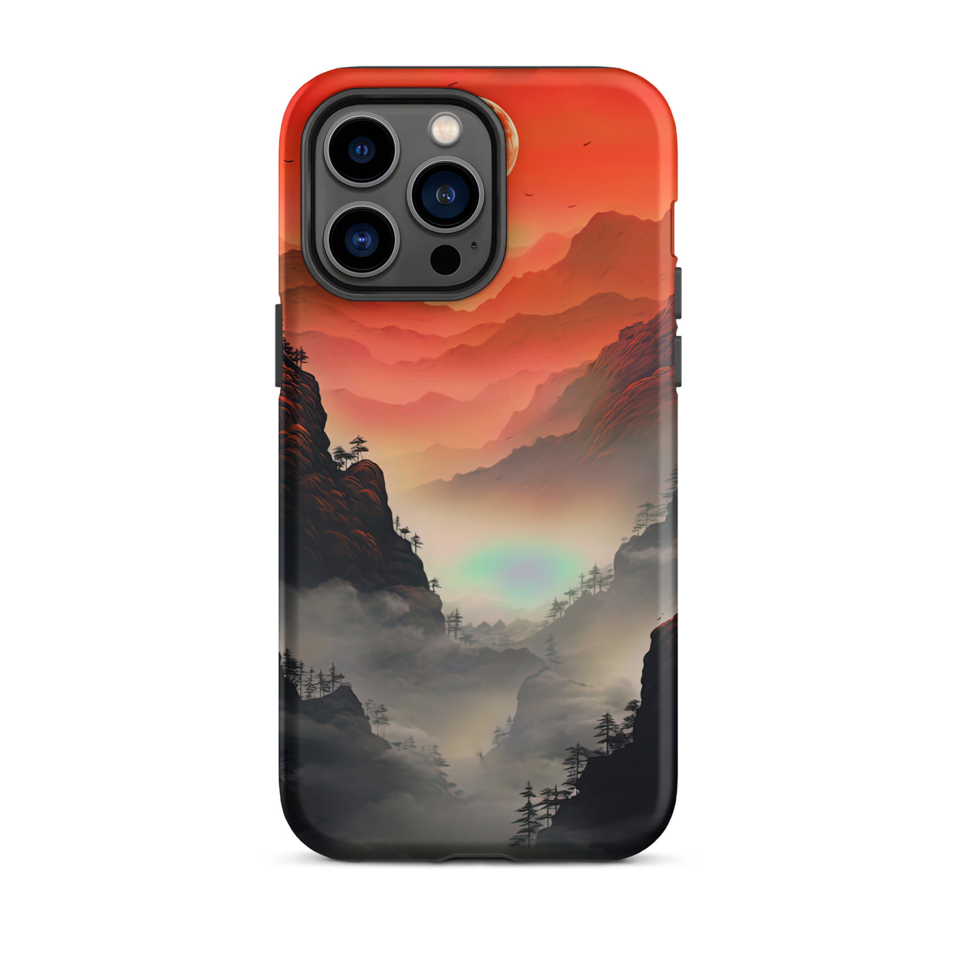 Gebirge, rote Farben und Nebel - Episches Kunstwerk - iPhone Schutzhülle (robust) berge xxx iPhone 14 Pro Max