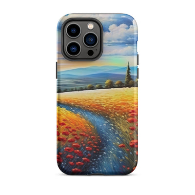 Feld mit roten Blumen und Berglandschaft - Landschaftsmalerei - iPhone Schutzhülle (robust) berge xxx iPhone 14 Pro Max