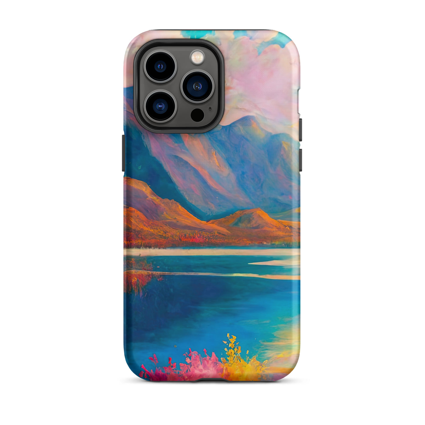 Berglandschaft und Bergsee - Farbige Ölmalerei - iPhone Schutzhülle (robust) berge xxx iPhone 14 Pro Max
