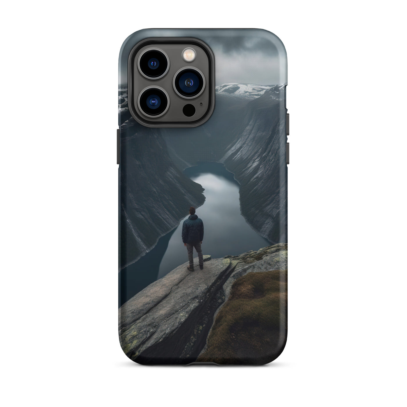 Mann auf Bergklippe - Norwegen - iPhone Schutzhülle (robust) berge xxx iPhone 14 Pro Max