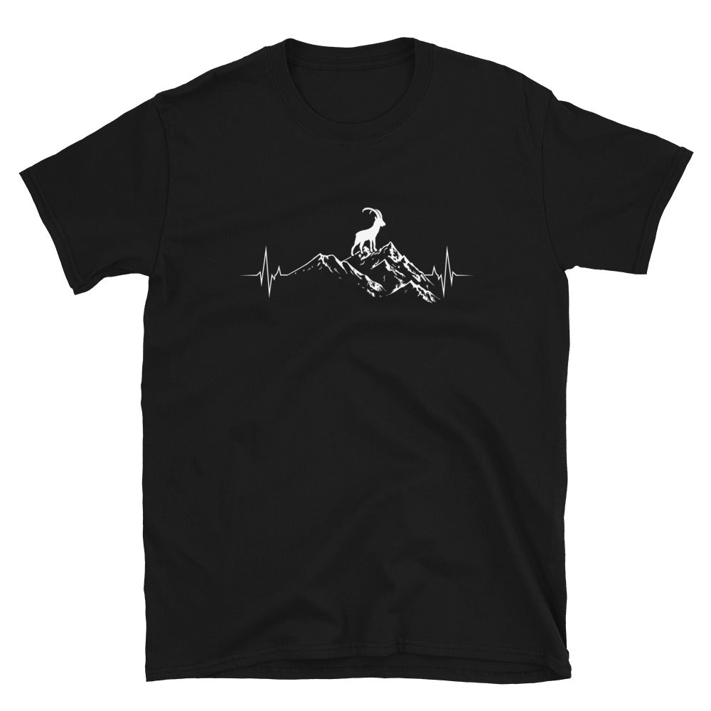 Herzschlag Berge Und Steinbock - T-Shirt (Unisex) berge wandern Schwarz