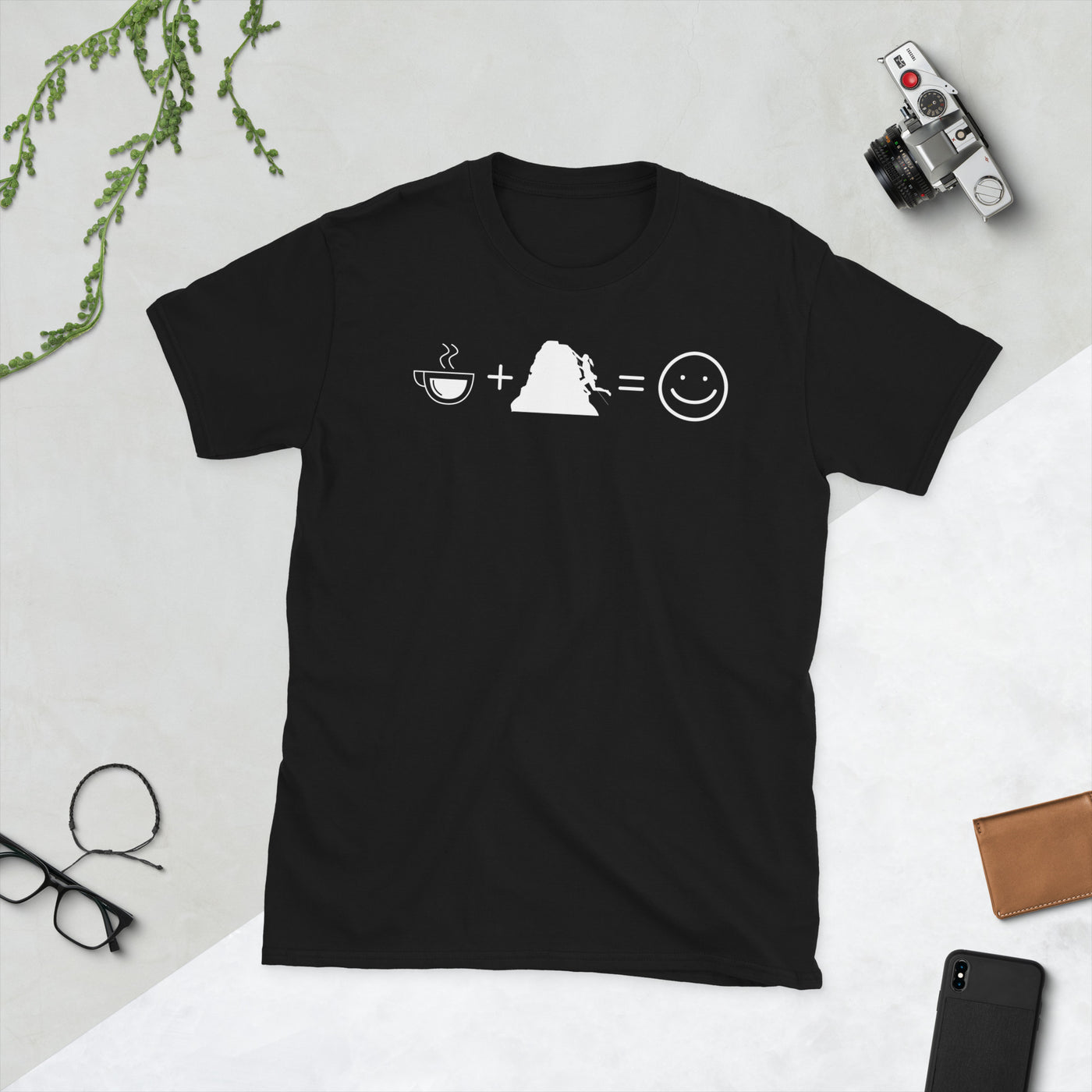 Kaffee, Lächeln Und Klettern 1 - T-Shirt (Unisex) klettern Black