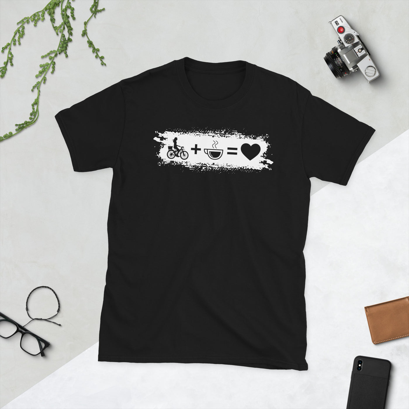 Grunge-Rechteck – Herz – Kaffee – Weibliches Radfahren - T-Shirt (Unisex) fahrrad Black