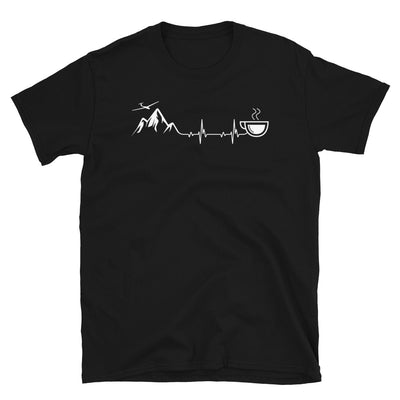 Herzschlag, Kaffee Und Segelflugzeug - T-Shirt (Unisex) berge Black