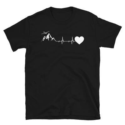 Herzschlag Herz Und Segelflugzeug - T-Shirt (Unisex) berge Black