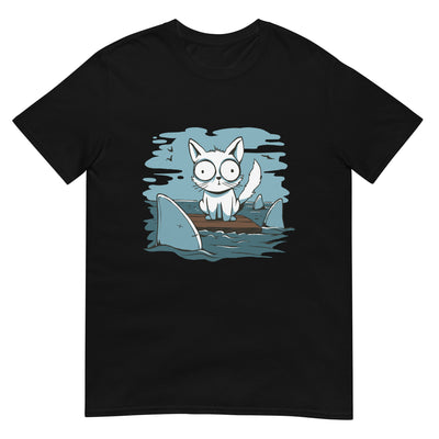 Ängstliche Katze auf Floß umgeben von Haien - Herren T-Shirt Other_Niches xxx yyy zzz Black
