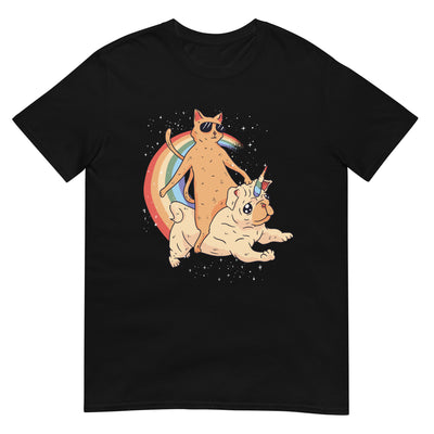 Katze reitet auf Einhorn-Hund - Regenbogen und bunt - Herren T-Shirt Other_Niches xxx yyy zzz Black