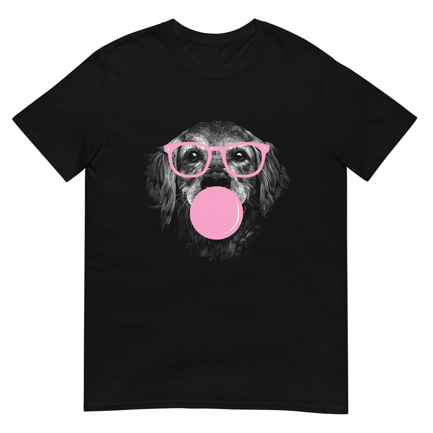 Golden Retriever Hund mit Brille und Kaugummiblase - Pink - Gesichtsporträt - Herren T-Shirt Other_Niches xxx yyy zzz Black