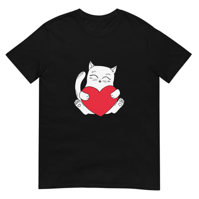 Weiße Katze hält ein großes rotes Herz - Herren T-Shirt Other_Niches xxx yyy zzz Black