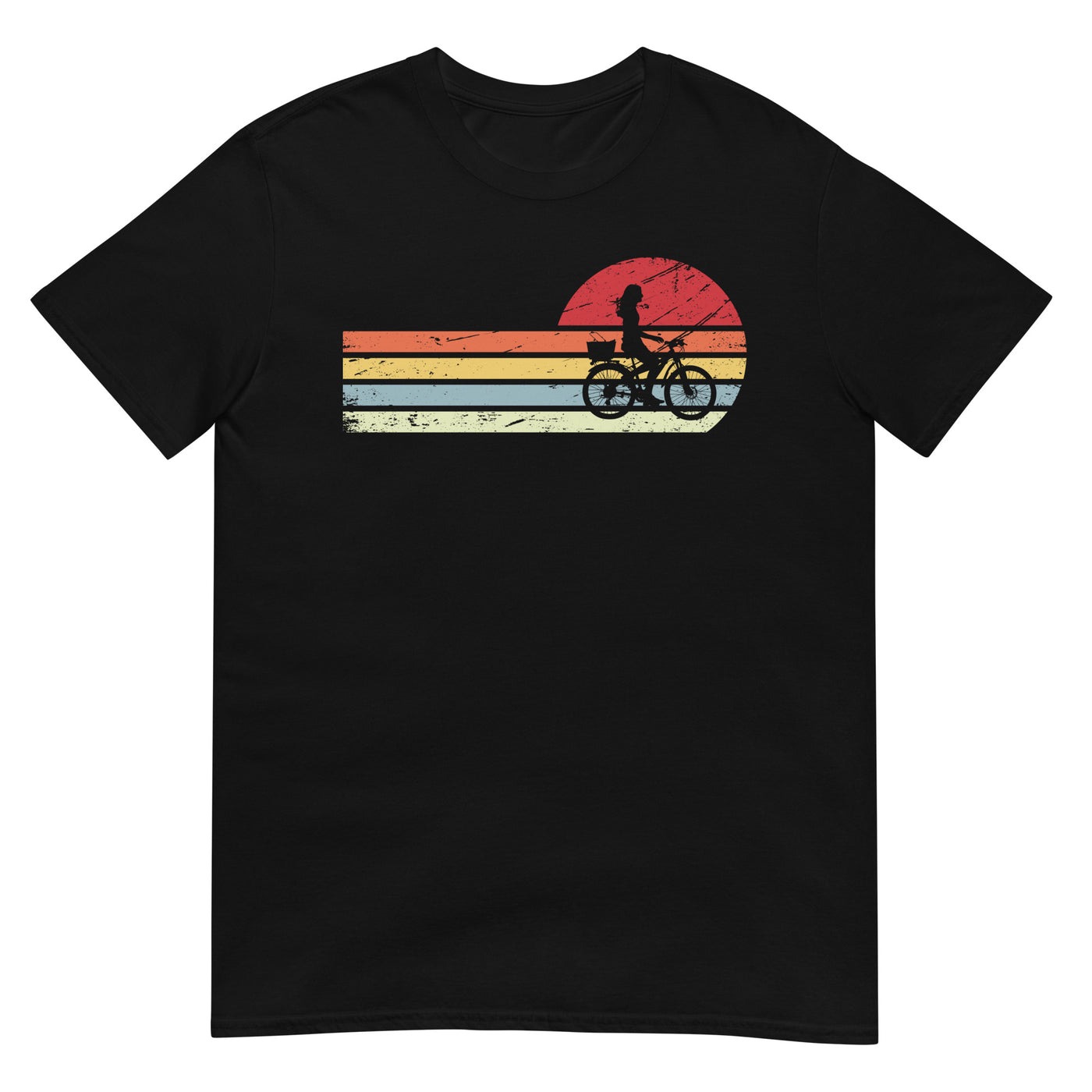 Sonne und Retro Linies - Frau Radfahren - - Unisex Basic Softstyle T-Shirt | Gildan 64000 fahrrad xxx yyy zzz Black