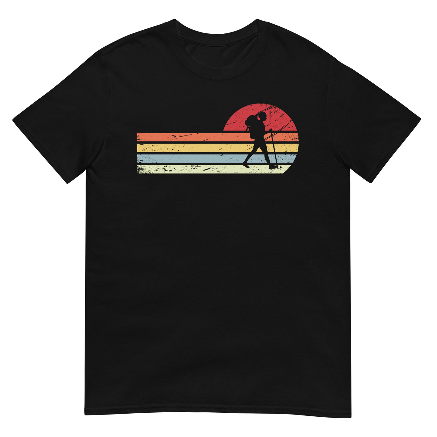 Sonne_und_Retro_Linies_-_Frau_Wandern_-_(W) - Unisex Basic Softstyle T-Shirt | Gildan 64000 xxx yyy zzz Black