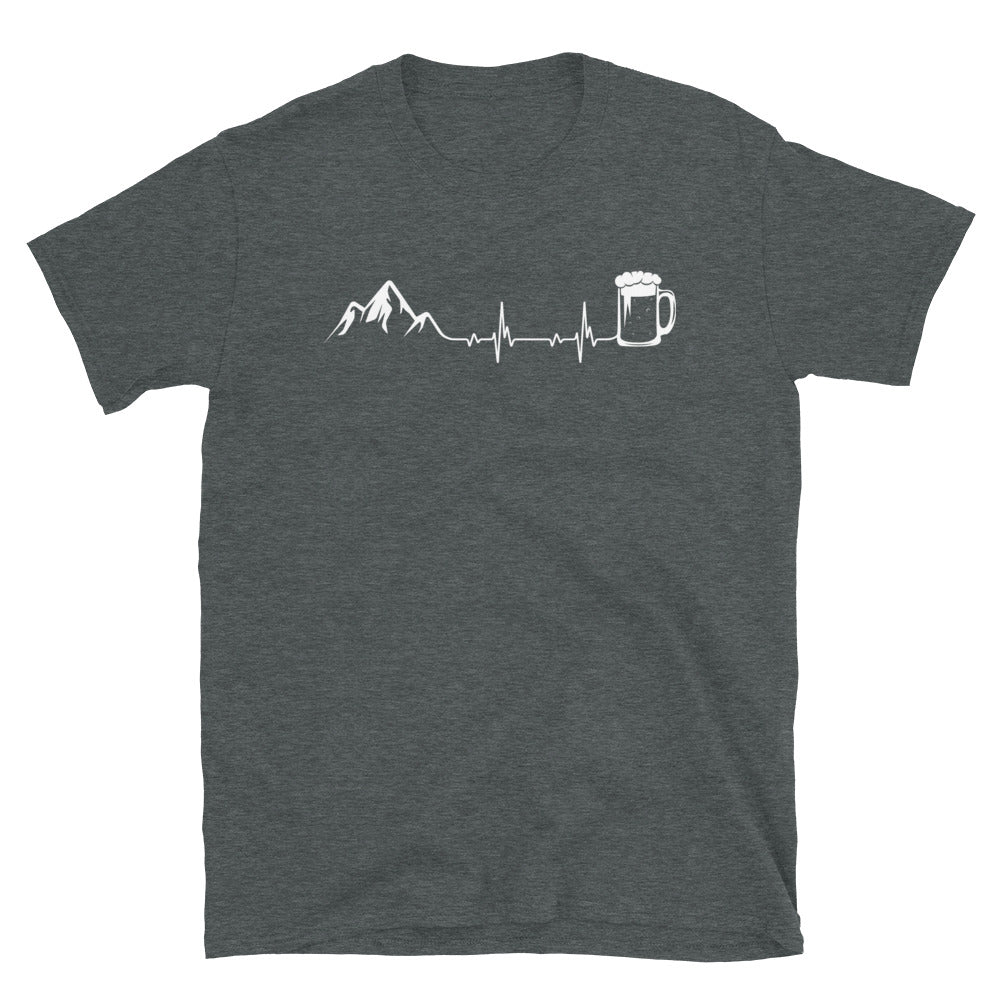 Herzschlag Berge Und Bier - T-Shirt (Unisex) berge klettern wandern Dark Heather