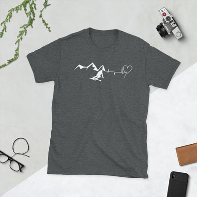 Heart - Heartbeat - Mountain - Skiing - T-Shirt (Unisex) ski Dark Heather