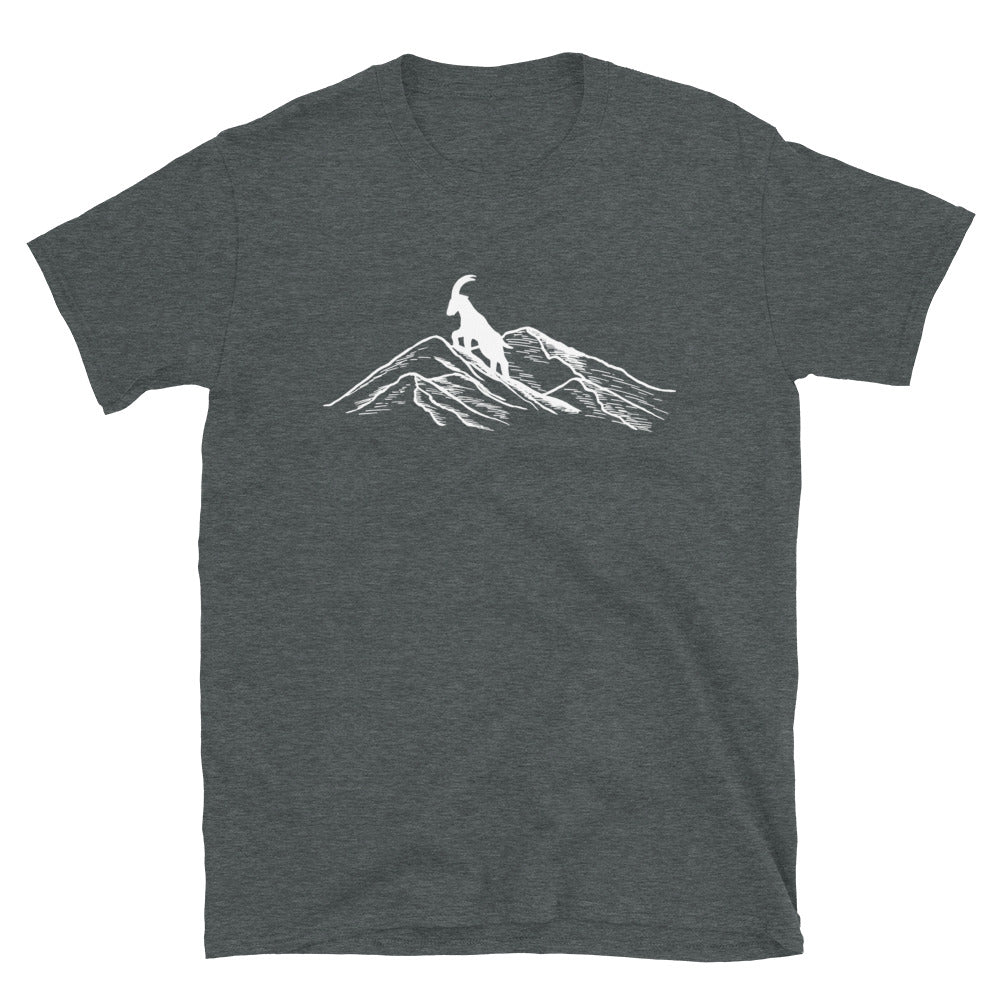 Alpensteinbock Auf Berg - T-Shirt (Unisex) berge klettern wandern Dark Heather