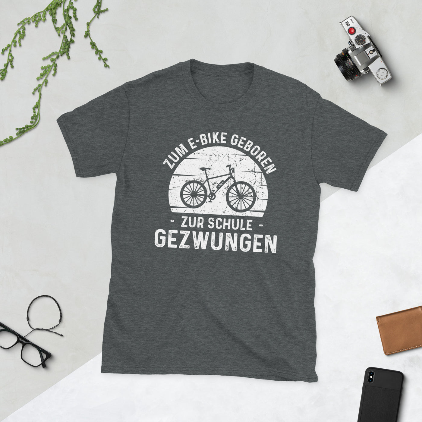 Zum E-Bike Geboren Zur Schule Gezwungen - T-Shirt (Unisex) e-bike Dark Heather