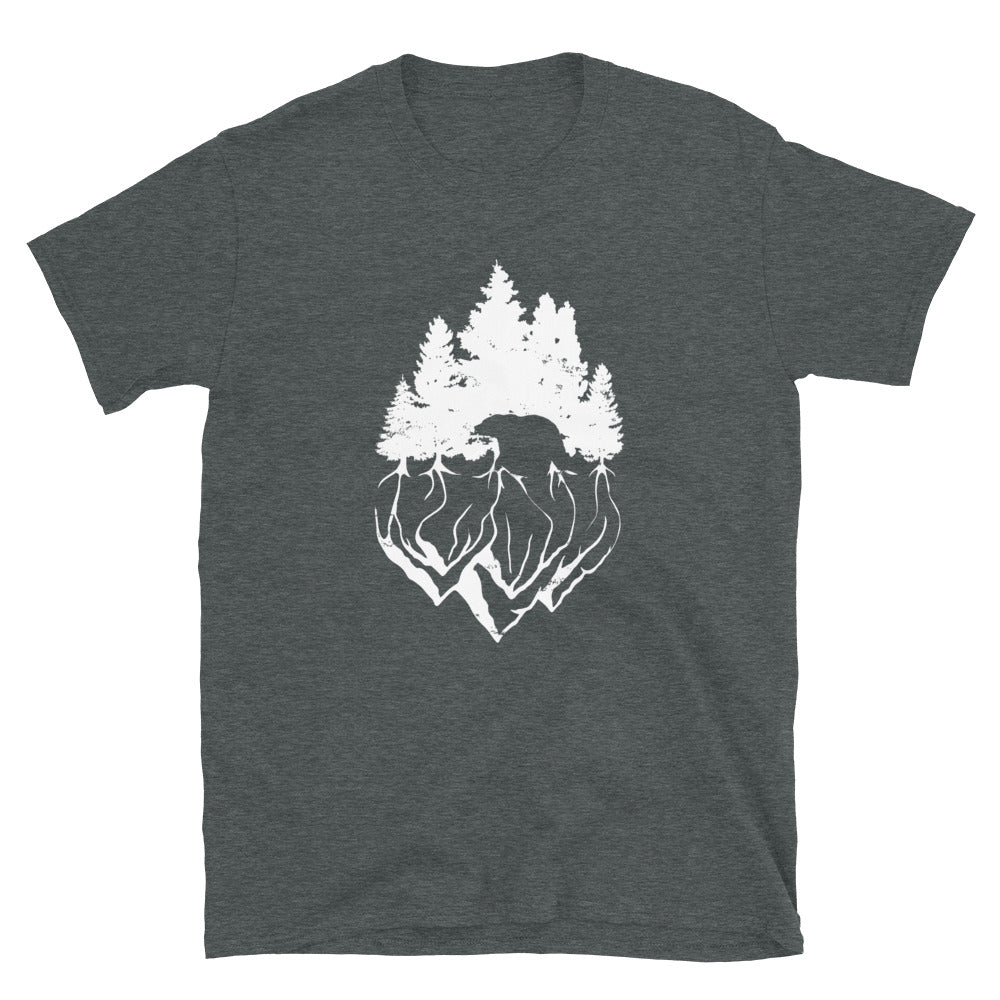 Bäume Und Bär Abstrakt - T-Shirt (Unisex) berge camping Dark Heather