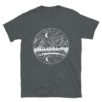 Berge, Mond Im Kreis - T-Shirt (Unisex) berge Dark Heather