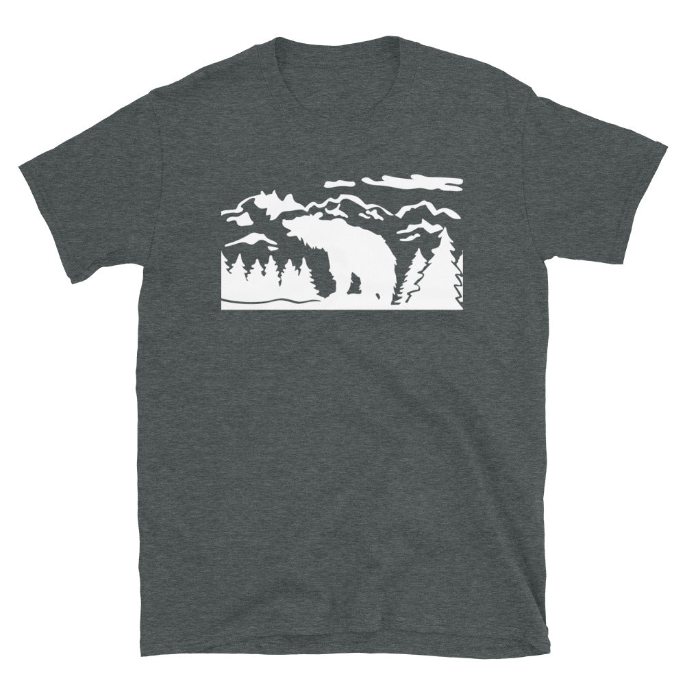 Berglandschaft Und Bär - T-Shirt (Unisex) berge camping Dark Heather